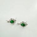 Boucles d'oreilles vintage en zircon vert émeraude avec base en argent S925 et perles - Style creux vintage / Tige de Boucle d'Oreille Sans Perle - Platine