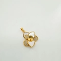 Golden flower pendant setting with white shell petals and sparkling zircon stones - Pendant Only (Without Chain)