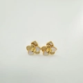 Gold-plated floral stud earrings with white petals and shimmering zircon accents - Earring Post Only (Without Pearl)