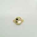 Pendentif rond plaqué or 18k avec nacre et zircon émeraude pour bijoux DIY - Rond Doré Double Boucle