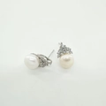 Close-up of crown-shaped silver earring settings with white pearls and small crystals - Silver Earring Post / Silver
