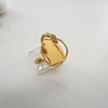 Dettaglio anello regolabile placcato oro 18K con motivo a foglia, cristalli e top ovale - Anello Solo (Senza Perla) - Oro / Oro