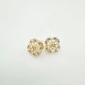 Macro detail of 18K gold plated geometric stud earring with sparkling zircon inlay - Gold Earrings