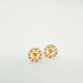 Round 18K gold-plated earring studs featuring a halo of clear cubic zirconia crystals - Earrings-Gold