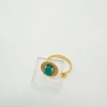 Anello regolabile placcato oro 18K con turchese ovale e contorno di zirconi - Base per Anello Solo (Senza Perla)