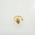Anillo ajustable bañado en oro de 18K con piedras verdes de gota y esmalte blanco - Anillo - Color Dorado