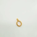 18K gold plated oval pendant with white shell inlay and twisted rope texture border - Oval-Gold (White Shell)