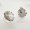 Anello con perla barocca, design a foglia d'argento e pietre di zircone bianco lucido - Anello Solo (Senza Perla) - Argento