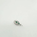 Componente de pendientes DIY vintage bañado en oro de 18K con circonitas verdes - Colgante Plateado Solo (Sin Perla) (Con Cadena)