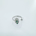 Silver open ring with teardrop green gemstones and pave-set white crystals - Ring - Silver Color