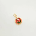 Detailansicht des Vintage 18K vergoldeten Emaille-Anhängers mit Perleneinlage-Design - Tulpe Rund Stil