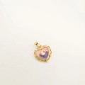 Pendentif cœur vintage avec émail rose, perle naturelle et finition dorée 18 carats - Cœur