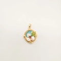 Retro 18K gold-plated oval pendant with blue enamel, white pearls, and leaf details - Flower Style