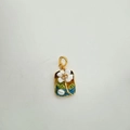 Detailed macro of 18K gold floral enamel pendant with a pearl and vintage finish - Gradient Camellia Rectangle Style
