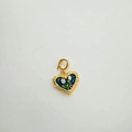 Detail of 18K gold heart pendant with blue enamel, floral patterns and natural pearls - Deep Blue Vintage Heart Style
