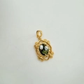 Detailed macro of vintage 18K enamel pendant with baroque scrollwork and natural pearls - Vintage Window Flower Style