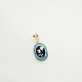 Pendentif ovale plaqué or 18K avec rose en émail bleu et détail perle - Rose Bleue