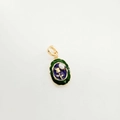Pendentif vintage ovale plaqué or 18 carats avec émail vert et perle rose - Fleur de rose - Vert