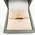 French vintage 18k gold plated lace textured ring with a round blank setting base - S-Shape Gold Base Only (Without Pearl)