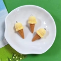 Three pieces of cream yellow resin ice cream cone charms with silver rings for DIY crafts - Yellow Ice Cream