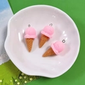 Three pink resin ice cream cone charms with metal rings for DIY jewelry making - Pink Ice Cream