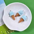 Three sky blue resin ice cream cone charms with silver metal rings for DIY jewelry making - Blue Ice Cream