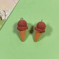 Realistic brown resin ice cream cone pendant charms with silver loops for DIY jewelry - Brown Ice Cream