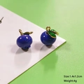 Blueberry alloy enamel charms with green leaves and gold ring for DIY jewelry making - Blueberry