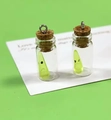 Glow-in-the-dark green ghost in a miniature glass bottle pendant with cork and metal ring - Yellow Ghost Bottle