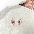 Golden eye-shaped resin charms with purple dried flowers and dual connectors - Diamond / Purple Flower