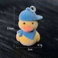 Dettaglio di un ciondolo a forma di anatra gialla floccata con cappello blu per DIY - Anatra con Cappello