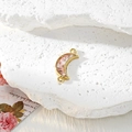 Golden crescent moon pendant with pink dried flowers in resin for DIY jewelry making - Moon-shaped Pink Flower