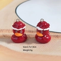 Pair of cute Christmas resin duck pendants with red Santa hats for DIY keychains - Christmas Animal