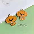 Cute orange puppy enamel charm in alloy with golden finish for DIY jewelry crafts - Yellow Dog