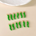 Set of 12 green enamel chili pepper pendants with gold rings for DIY jewelry - Green