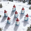 Set of seven resin Christmas gnome pendants with red hats and white beards on snow - AC99 / Red Gnome