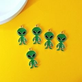Five pieces of bright green enamel alien charms with gold plating and black eyes - Green Alien