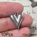 Set di 10 ciondoli a cuore 3D in acciaio inossidabile, 15x12mm per gioielli fai da te - Cuore