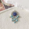 Ciondolo mano di Hamsa vintage in metallo argento con perle occhio blu per gioielli - Traforato Argento Occhio Celeste