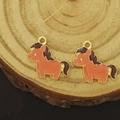 Graziosi ciondoli a forma di pony in lega smaltata rosa-arancio con bordi dorati per DIY - Pony
