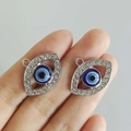 Colgantes de ojo turco plateados con esmalte azul y cristales para bisutería casera - Ojo Puntiagudo Plateado