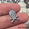Ciondolo a teschio in acciaio inossidabile per gioielli DIY, misura 14x10 mm, argento - Teschio Ossa