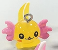 Yellow resin axolotl pendant charm with pink gills and a silver metal hanging loop - Yellow