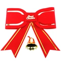 Grande fiocco di Natale rosso floccato con bordo dorato, scritta Merry Christmas e campanello - 48*49 (Taglia 1)