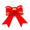 Fiocco di Natale floccato rosso con scritta dorata Merry Christmas e bordo - 9*11.5 (Taglia 6)