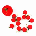 Ornamenti natalizi a forma di mela rossa floccata con foglie verdi e laccetti oro - 5cm