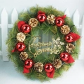 40cm Weihnachtskranz mit roten Kugeln, goldenen Zapfen und Weihnachtsgrüßen-Schild - 40CM