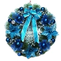 Corona de Navidad azul de 60cm con lazos, esferas y cartel de Merry Christmas - 60CM / Azul