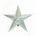 Close-up of silver holographic star lantern with laser-cut moon and star patterns - 60cm Silver
