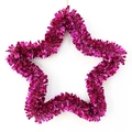 Close-up of a decorative 35cm star-shaped wreath in shiny magenta metallic tinsel finish - 35cm / Rose Red